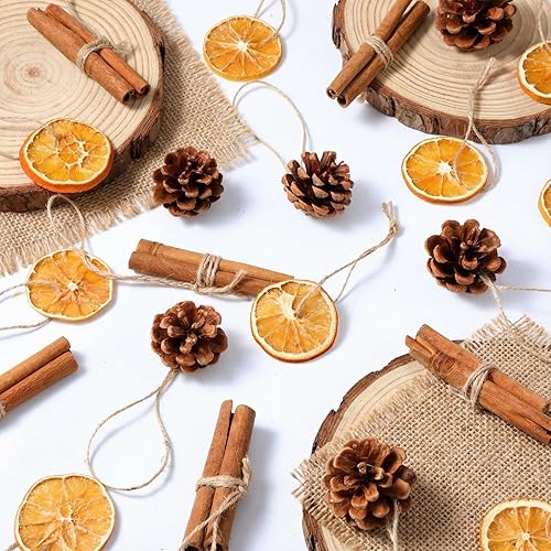 Miniatura 9 de Liliful 30 piezas de decoraciones para árbol de Navidad, rodajas naturales de naranja secas, conos de pino naturales, adornos rústicos, palitos de