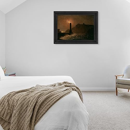 Miniatura 4 de A Lighthouse on Fire at Night 1734 by Joseph Wright of Derby Lienzo enmarcado para decoración de pared  Lienzo de reproducción de pintura de obra