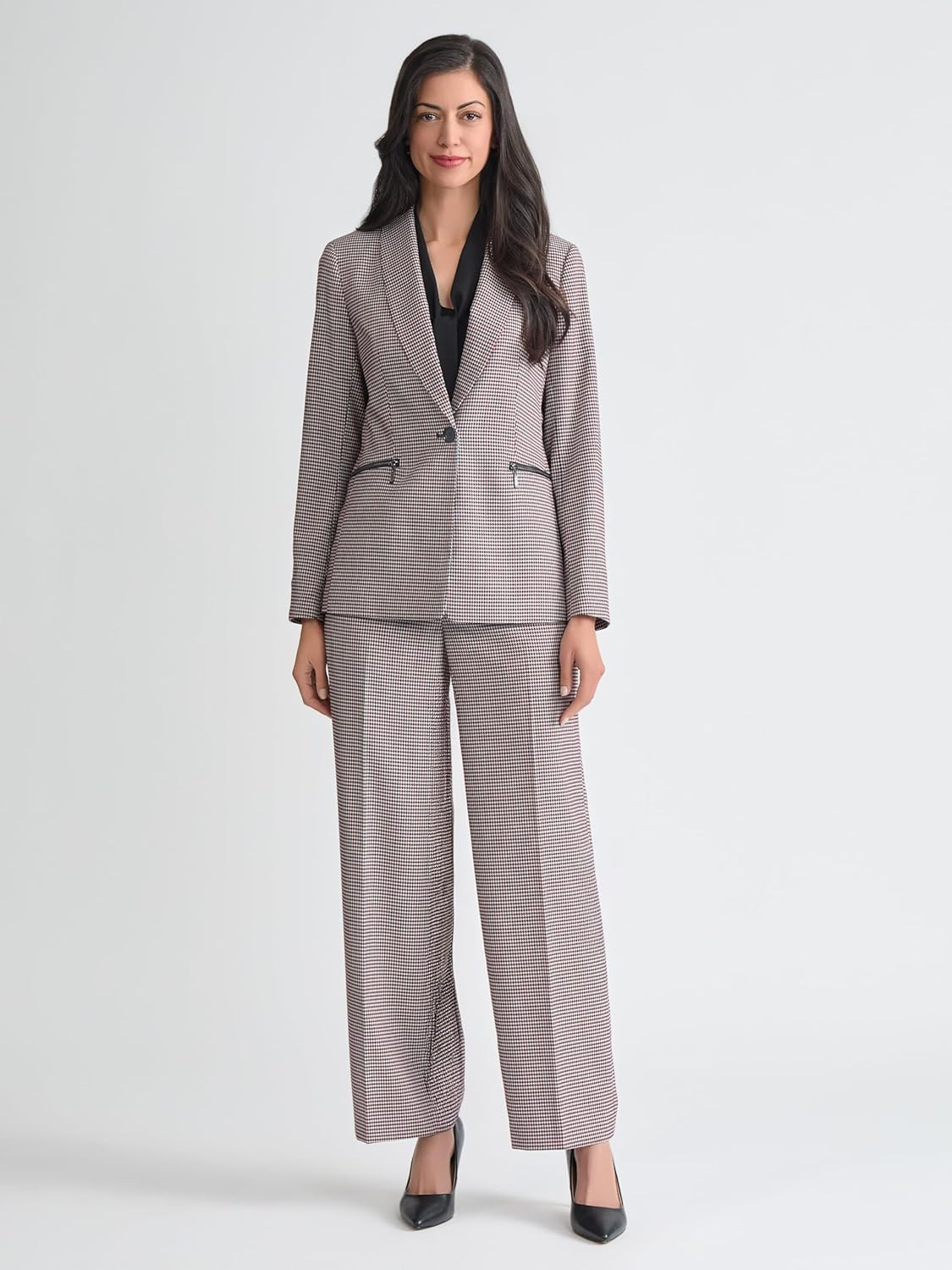 Kasper Womens Houndstooth One Button Blazer - Image 2