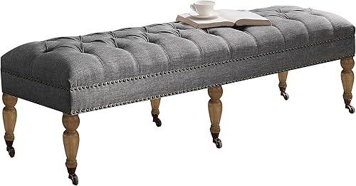 Miniatura 1 de Rosevera Home Berta - Banco otomano tapizado con cabeza de clavo, color marrón