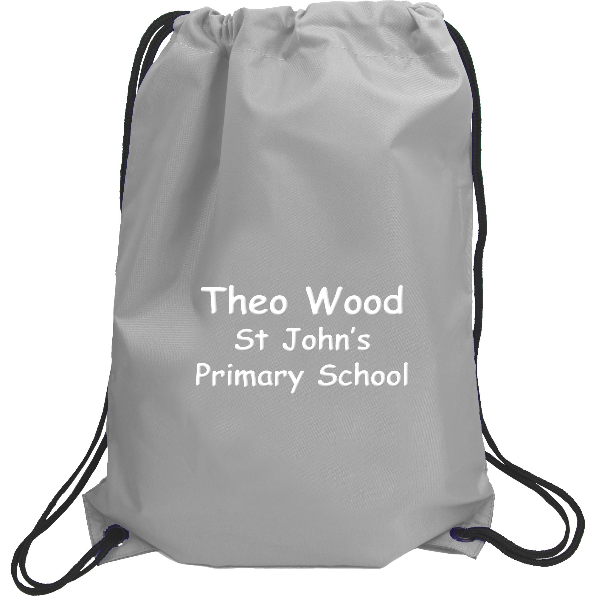 TeddyTs Personalised Name & School Sports PE Drawstring Gym & Swimming Bag (Grey)