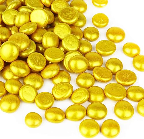 CYS EXCEL 5LBS Gold Glass Gemstone Beads Vase Fillers Flat Marble Beads Multiple Color Choices Aquarium Decor Rocks Floral Stones Decorative Mosaic Glass Gem Pebbles