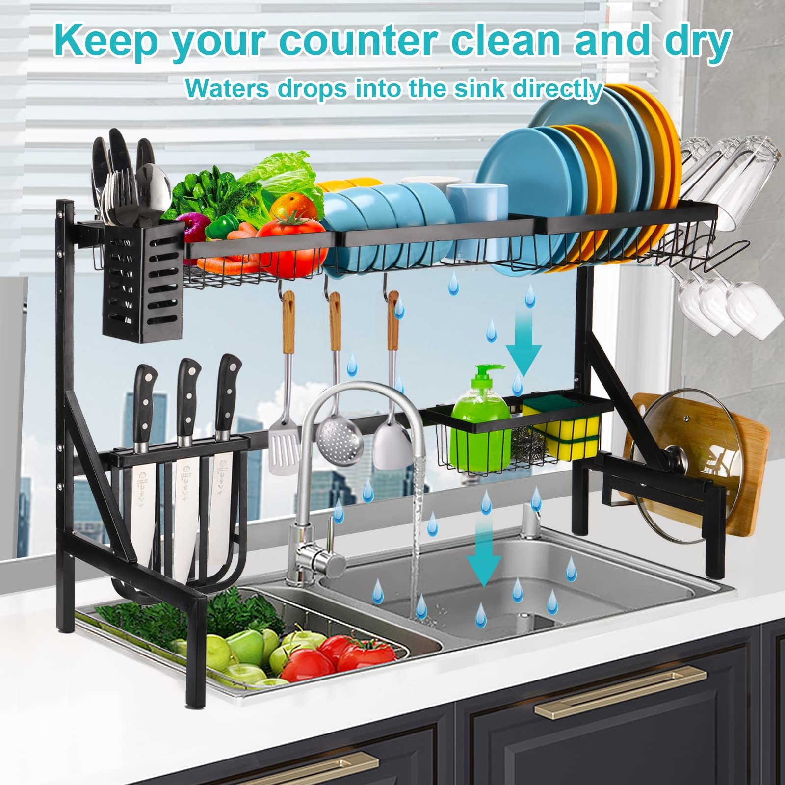 Over The Sink Dish Drying Rack, ASoopher 2 Tier Large Stainless Steel