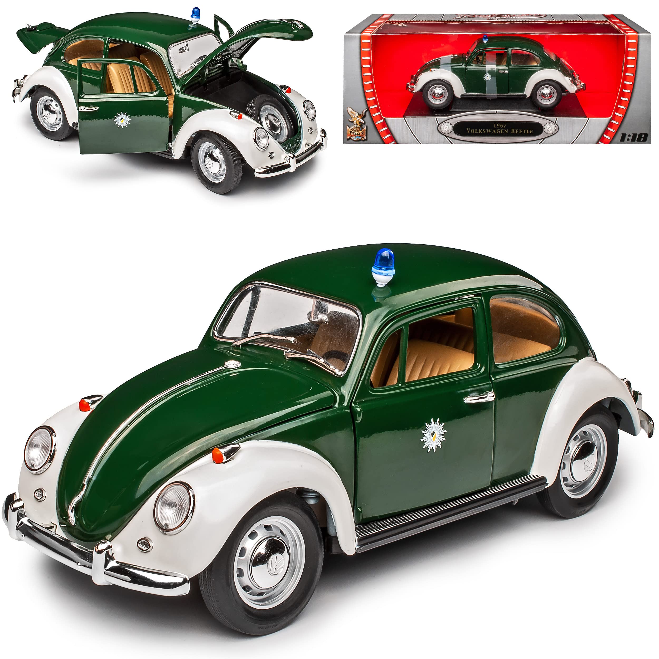 Yatming Volkwagen Käfer Coupe Polizei Grün 1967 1/18 Modell Auto