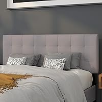 Vista 12 de EMMA + OLIVER Cabecero acolchado capitoné tamaño Queen en tela gris oscuro