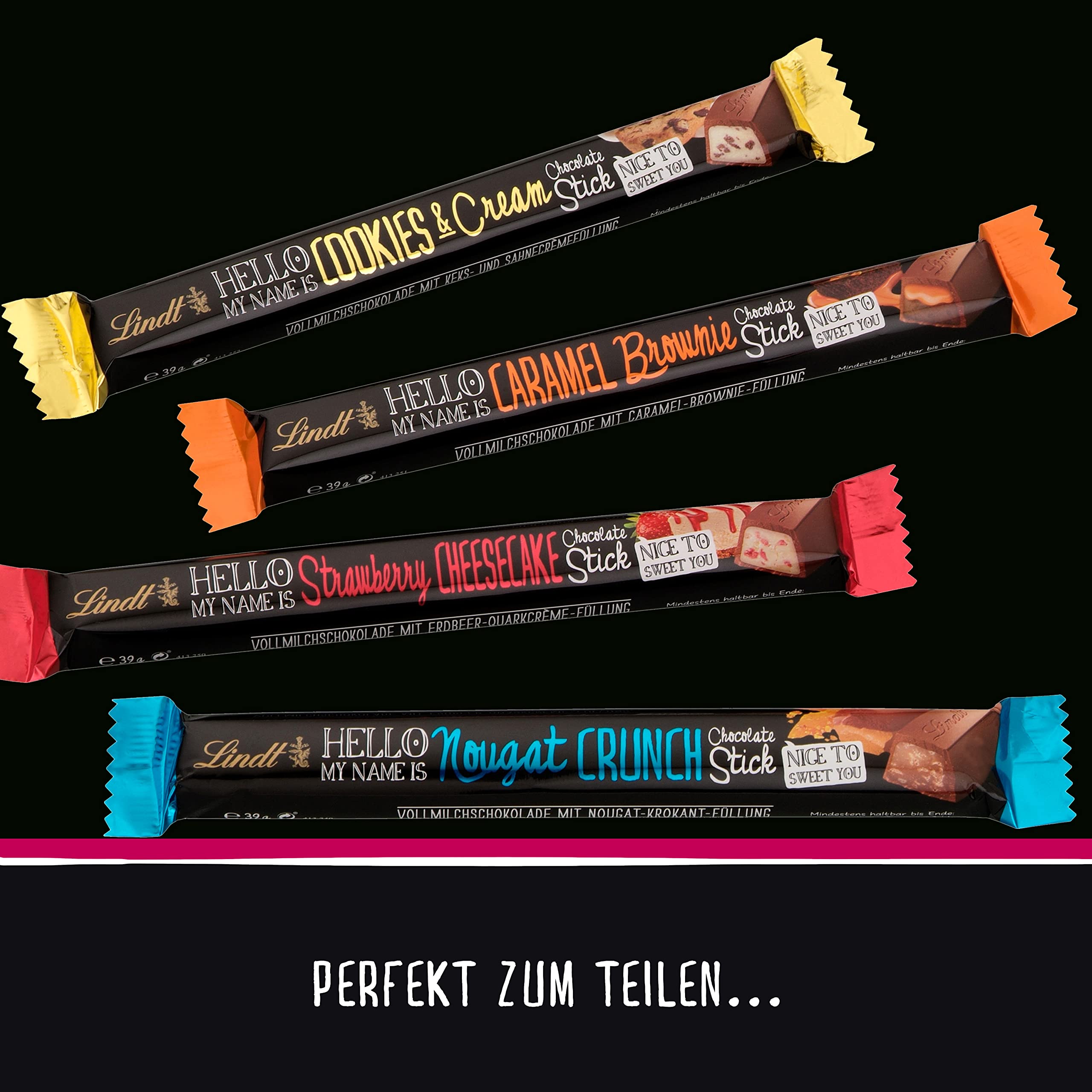 Lindt Schokolade HELLO Sticks Strawberry Cheesecake | 24 x 39 g Riegel | Vollmilch-Schokoladen Sticks mit Erdbeer-Quarkcrème-Füllung | Großpackung | Schokoladengeschenk | Schokoriegel