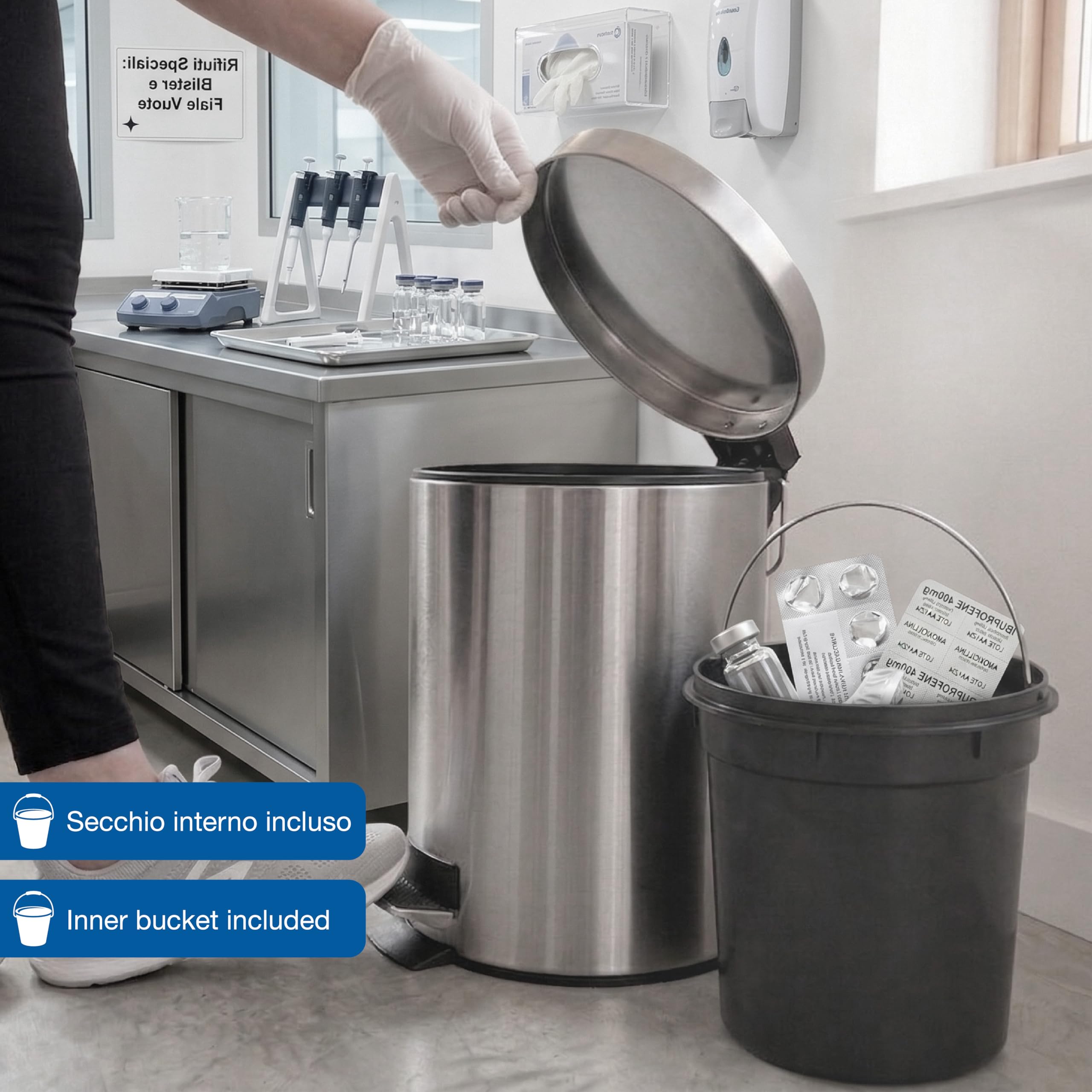 GIMA Cestino rifiuti inox aisi 410 8 litri con pedale