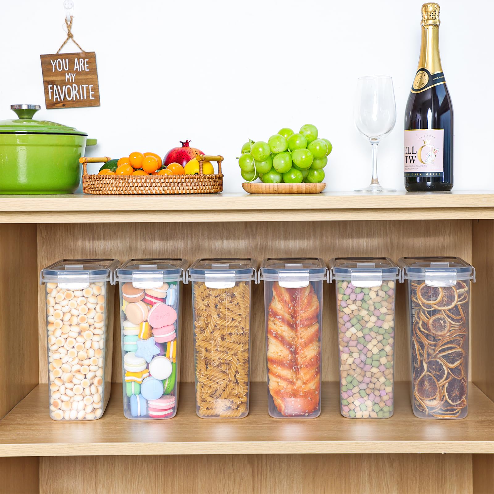 6pcs 4L Cereal Containers, 135oz Plastic Cereal Pantry Containers with Measuring Spoons, for Flour, Sugar, Rice