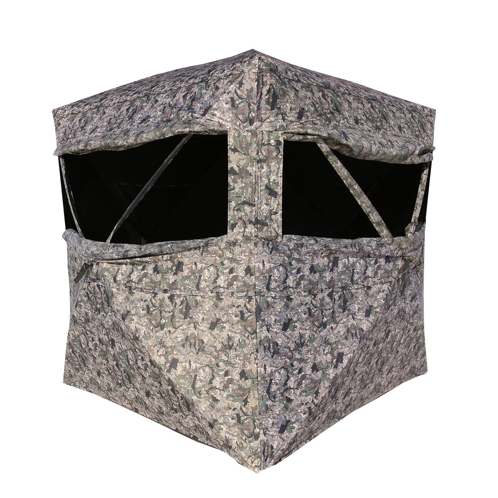 Hawk Reveal Hunting Archery Durable 73" Height Water Resistant Camo Concealing 3 Person Ground Blind with See-Through Mesh Window Panels