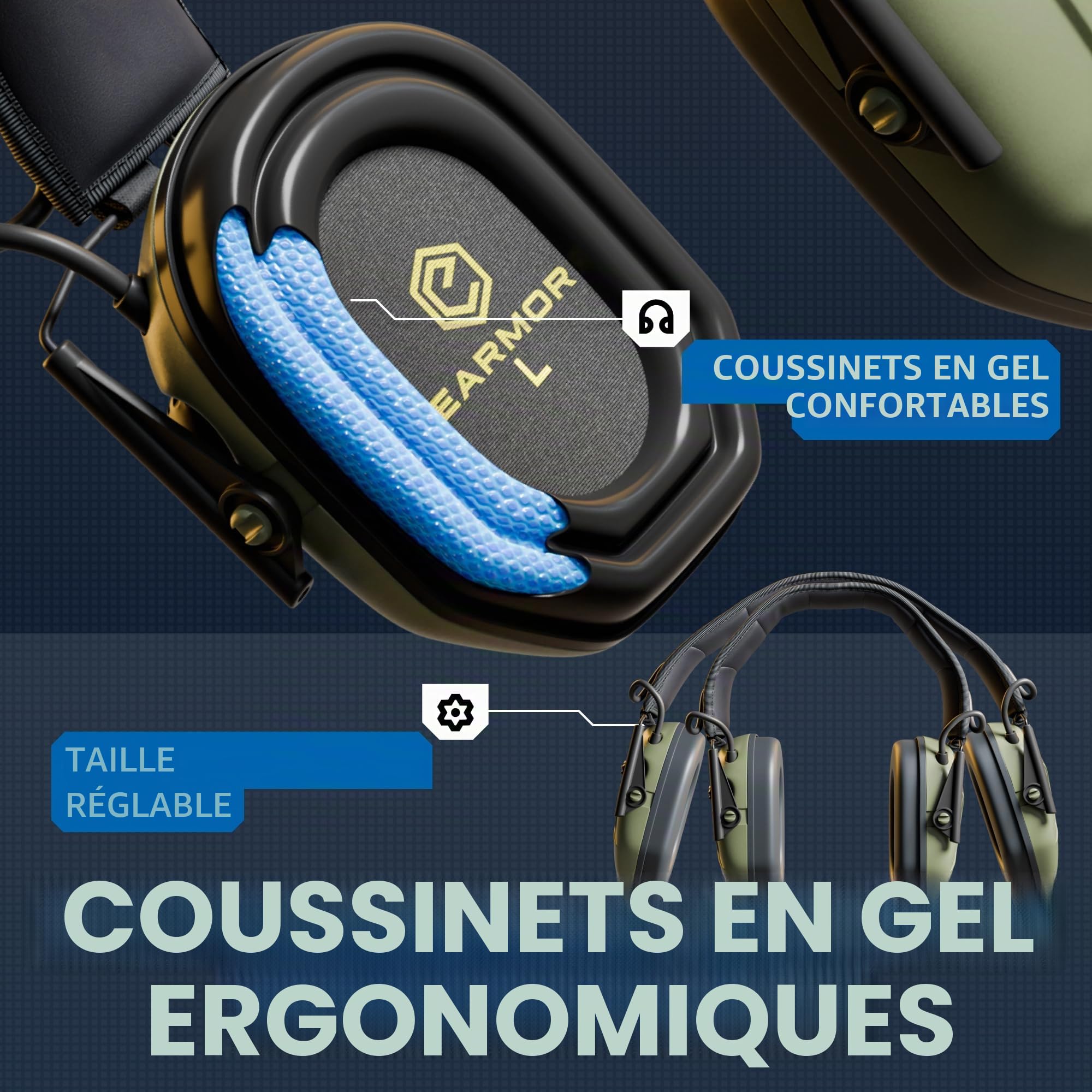Earmor M300T Protection auditive électronique avec Bluetooth Protection auditive Protection auditive Protection auditive pour la chasse et le tir Valeur d'isolation SNR 29 dB Régulation dynamique du
