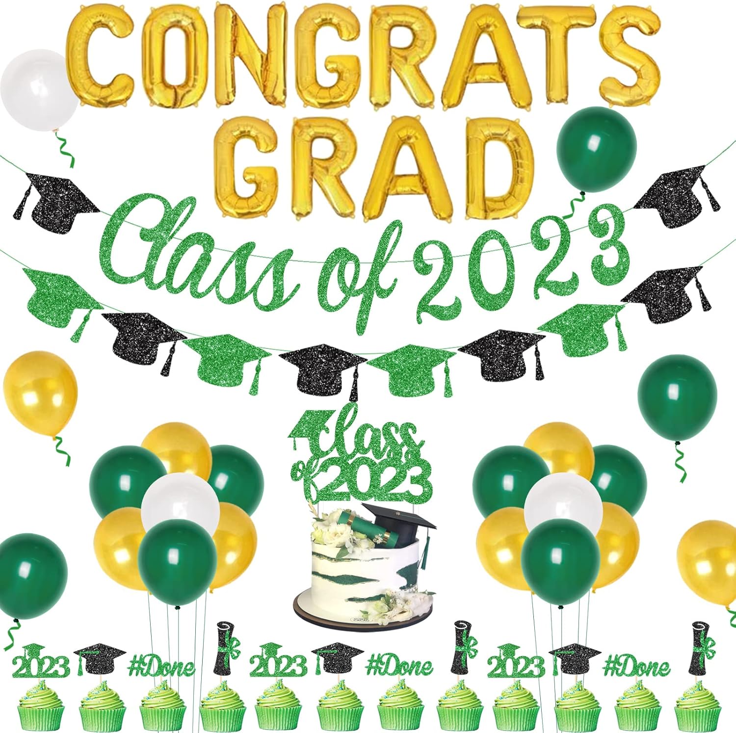 Graduation Decorations 2023 Green and Gold Class of 2023