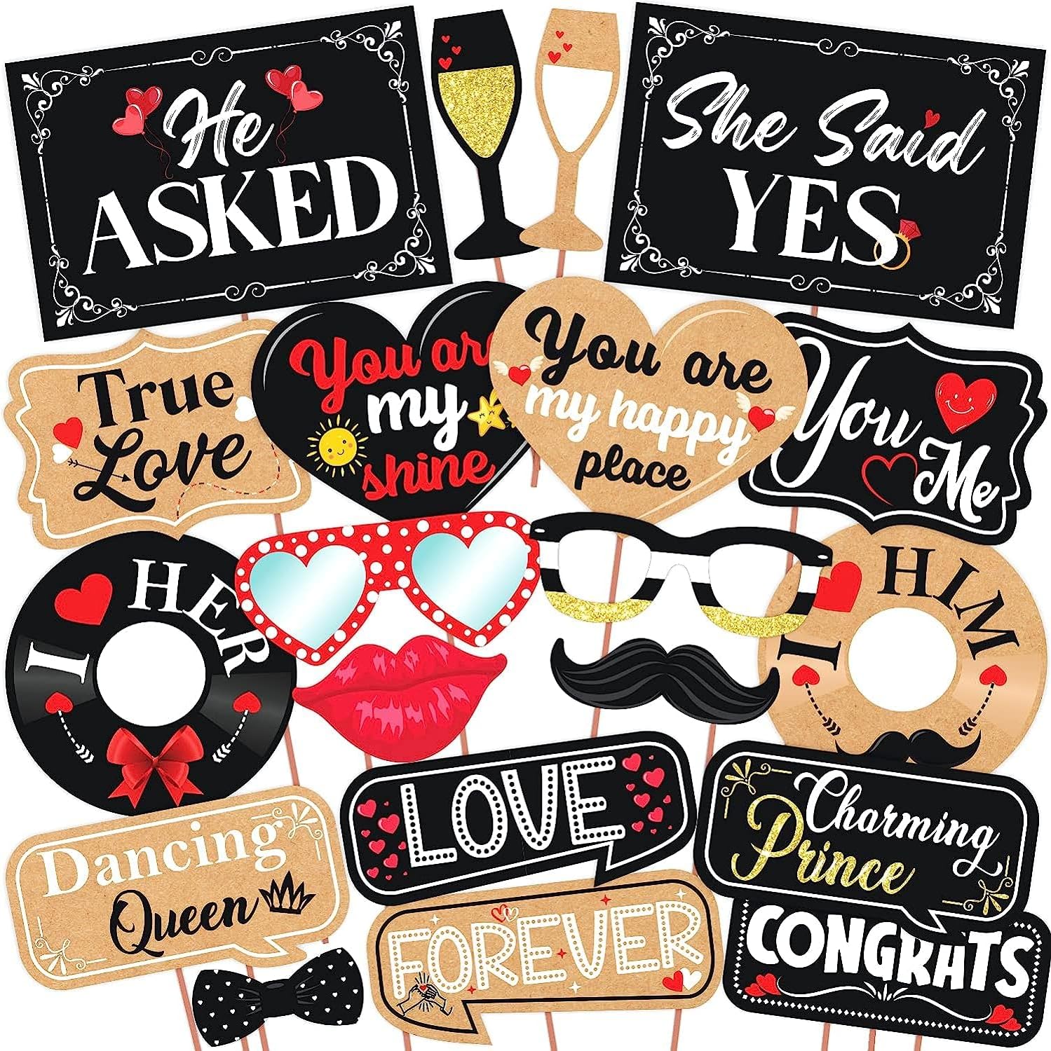 Pre Wedding Props for Photoshoot for Couple, Wedding Photo Booth Party Props, Pre Wedding Props for Photoshoot (Brown & Black Colour) by Indian Collectible