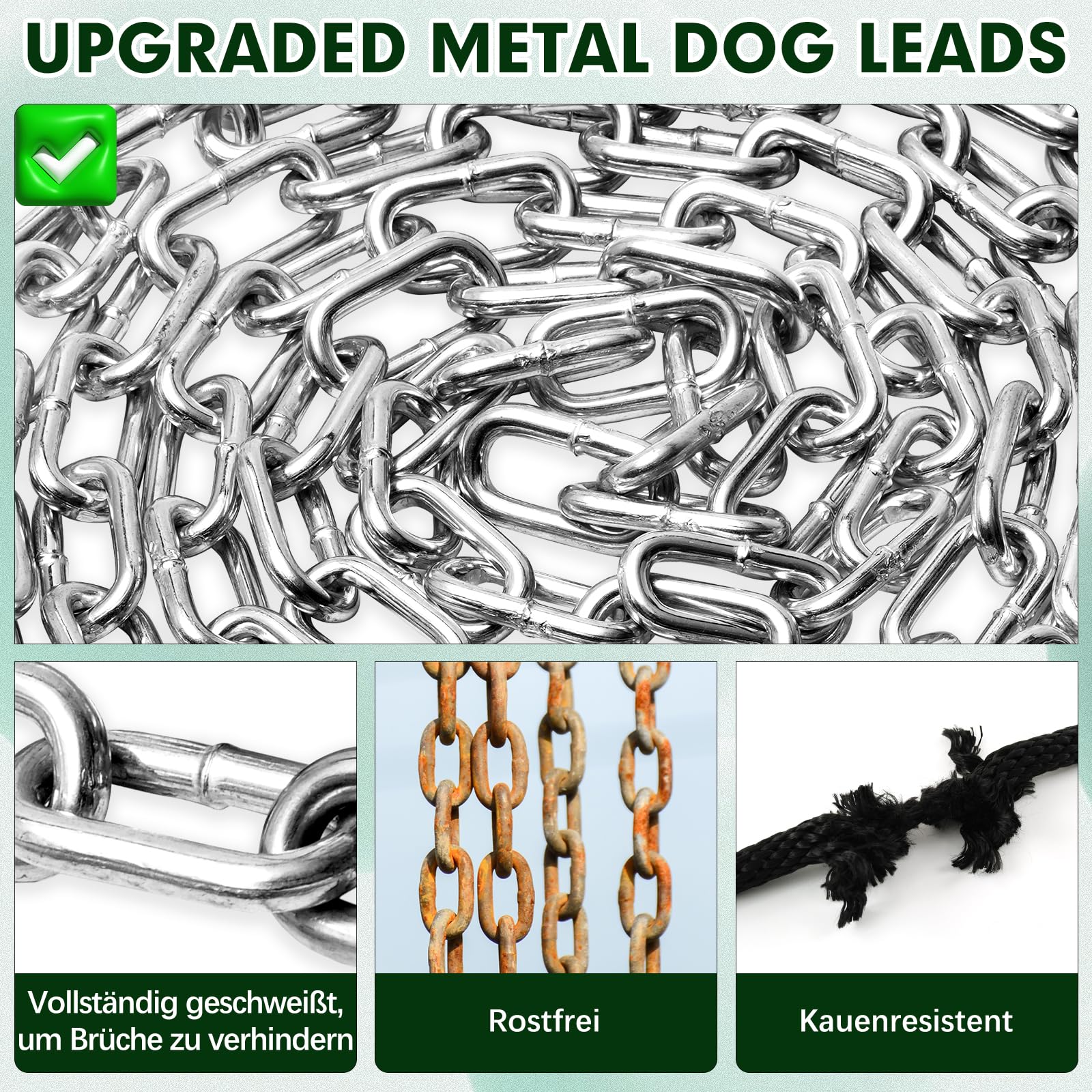 Schwerlast 40FT Metall-Hundekettenleine, Kaussicher, Rostfest, Mit Drehbarem Haken, Outdoor Hundebindekabel für Garten, Camping & Training, Für Mittel- bis Großhunde bis 150lbs