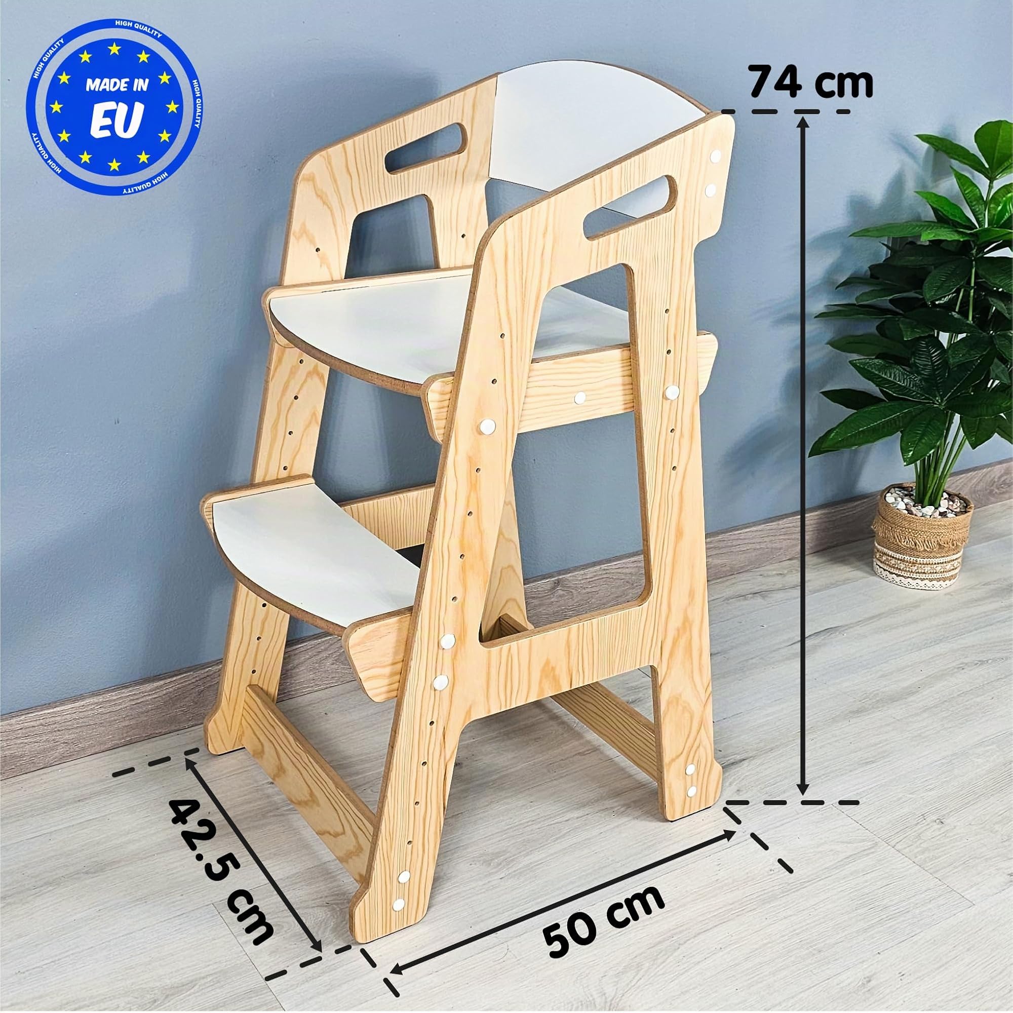 Silla Evolutiva Montessori Classic de Madera para Niños 3-8 Años, Altura Ajustable, Diseño Ergonómico, Resistente hasta 80kg, Ideal para Cocina, Estudio, Juego y Comedor (Pino)