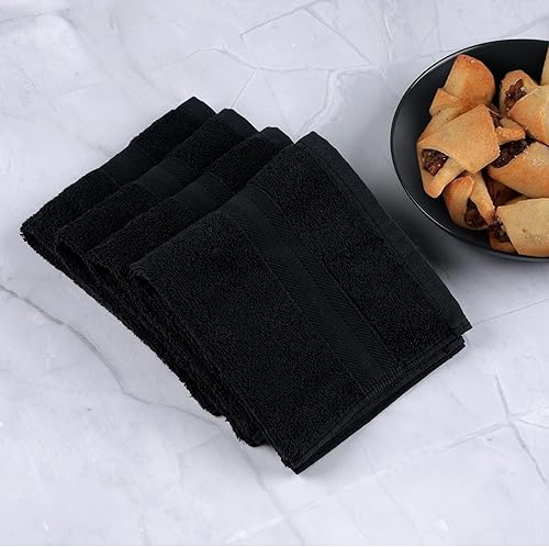Miniatura 2 de Juego de 4 toallas de algodón para las manos, altamente absorbentes, suaves al tacto, 11 x 17 pulgadas, color negro