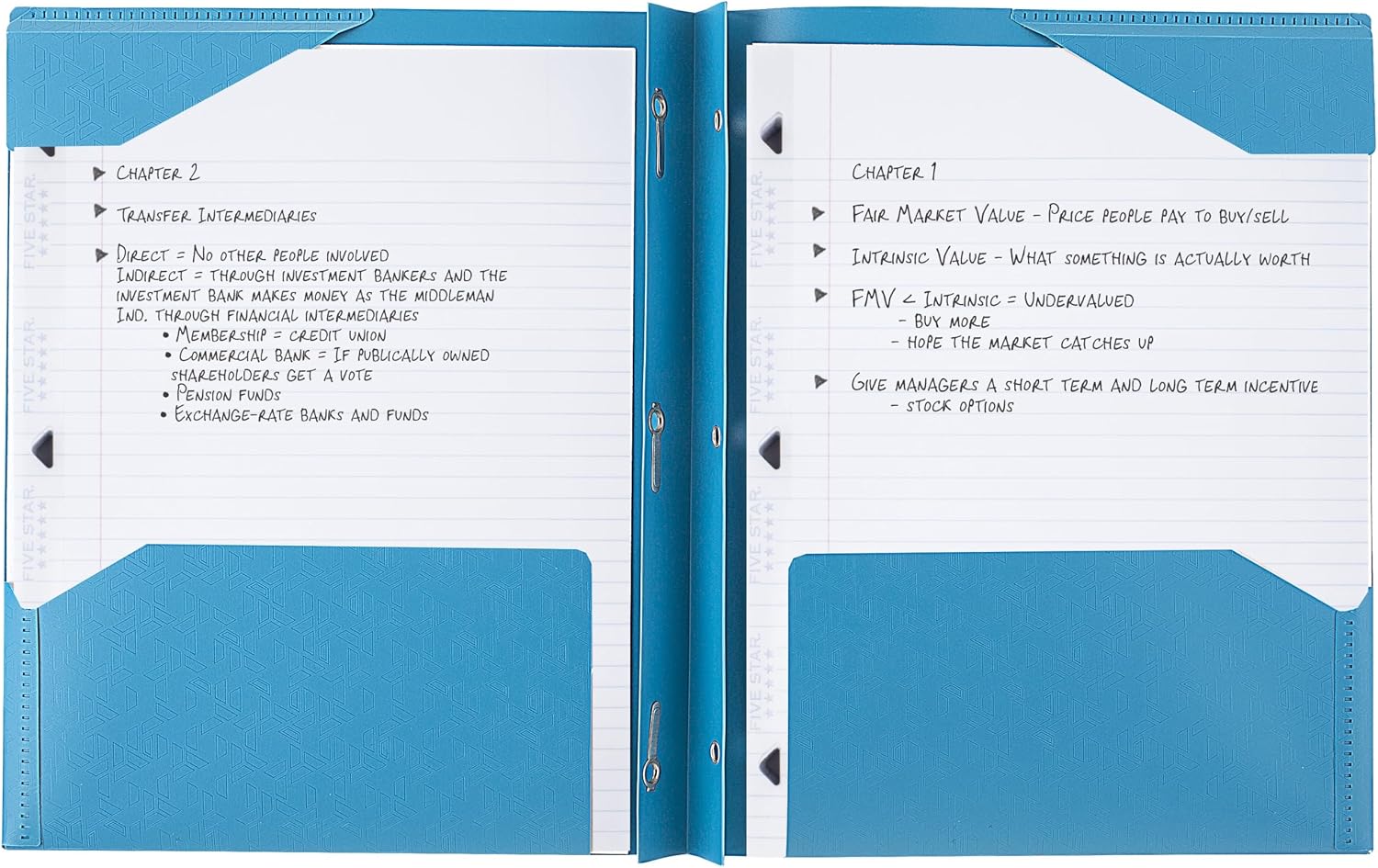 Five Star 2-Pocket Folder, Plastic Folder with Stay-Put Tabs and Prong Fasteners, Holds 8-1/2" x 11" Paper, Tidewater Blue (72107) image 3