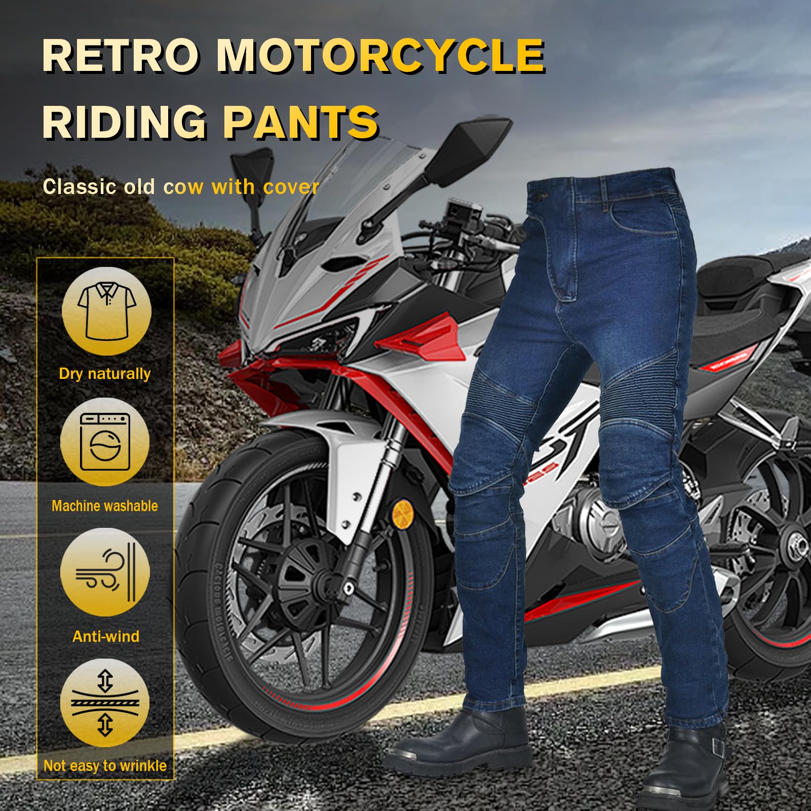 Pantaloni da Motociclista da Uomo, Pantaloni da Motocross Elasticizzati da Motociclista Traspiranti E Protettivi, con 4 Protezioni Staccabili