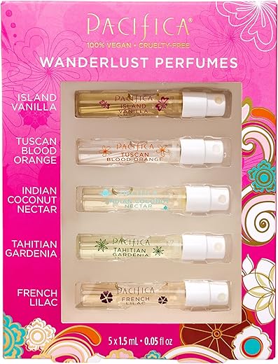 Pacifica Beauty, Wanderlust Spray Perfume Trial Set, Island Vanilla, 5 Scents, Fragrance Sampler Gift Set, Natural & Essential Oils, Clean, Vegan & Cruelty Free