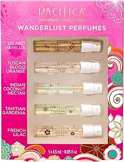 Pacifica Beauty, Wanderlust Spray Perfume Trial Set, Island Vanilla, 5 Scents, Fragrance Sampler Gift Set, Natural & Essential Oils, Clean, Vegan & Cruelty Free