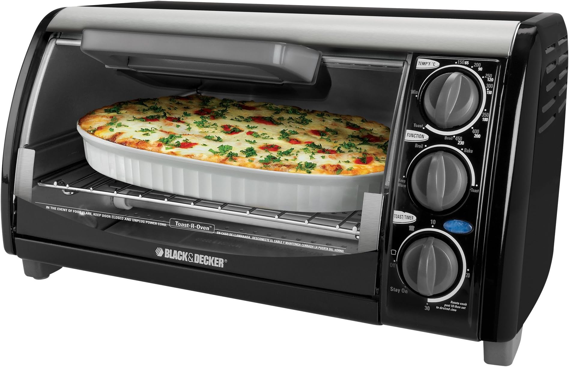 Black & Decker TRO490B 1200-Watt 4-Slice Countertop Oven and Broiler with Removable Crumb Tray, Black