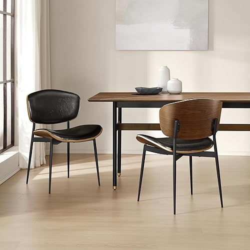 Miniatura 6 de Art Leon Sillas de comedor de piel sintética, juego de 2, sillas de escritorio modernas de mediados de siglo, sin ruedas, silla decorativa sin