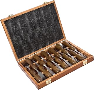 IMOTECHOM 12-Piece Wood Carving Chisel Set with Razor-Sharp CR-V 60 Steel Blades & Teak Handles in Wooden Box