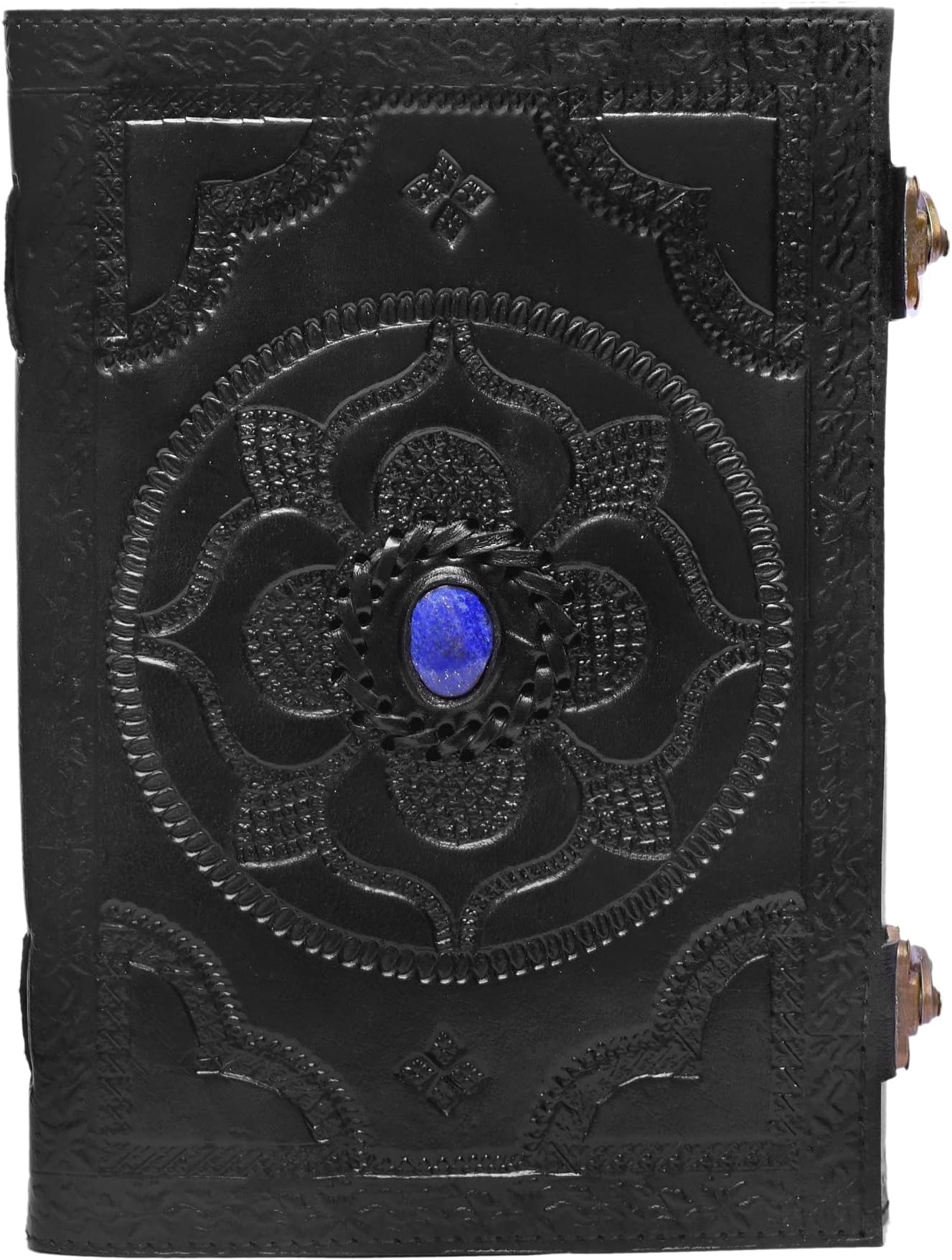Leather Bound Journal for Men Women with Semi-Precious Stone & Buckle Closure - Book of Shadow Handmade Leather Travel Writing Notebook Diary Gift for Him Her