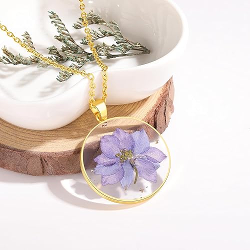 Miniatura 2 de Larkspur Pressed Wildflower Necklace  Pressed Flower Necklace Gift for Women  Personalized Handmade Necklaces  July Birth Flower Necklace  Purple