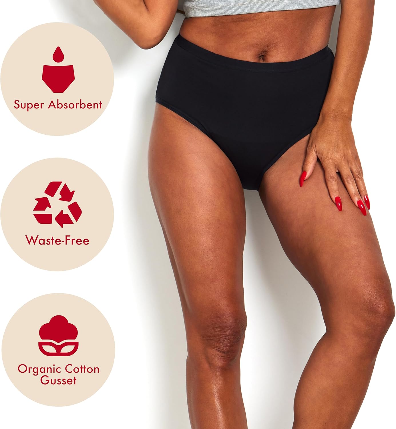 The Period Company Boyshort Period Underwear for Women Medium Flow - Leak Resistant, Reusable Menstrual Panties Women, Black - Image 2