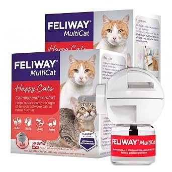 FELIWAY MultiCat 30 Day Cat Calming Plug in Pheromone Diffuser Starter Kit,48ml - Helps Reduce Conflicts and Signs of Tension in Multi-Cat Households,Pack of 2