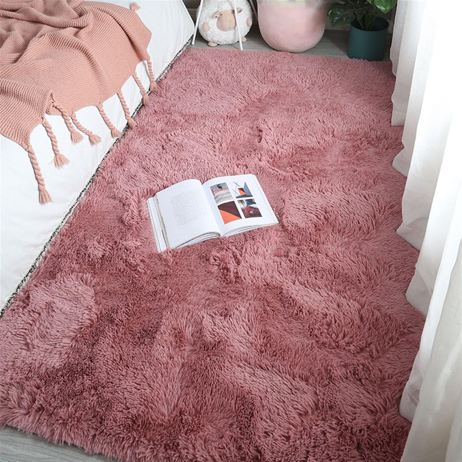 Tappeto moderno a pelo lungo, morbido e felpato, per soggiorno, camera da letto, design rosa, 120 x 200 cm, elegante decorazione per la casa, ideale per bambini e camerette