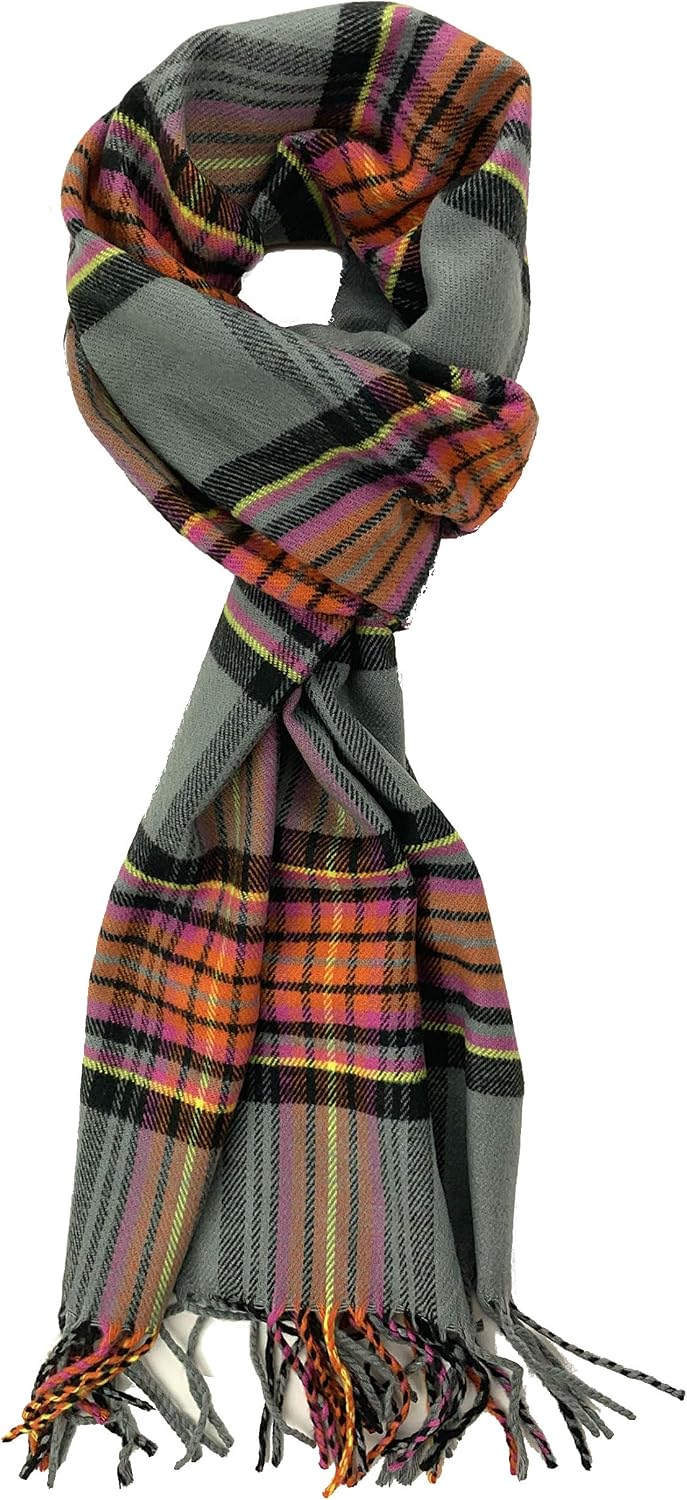 Plum Feathers Plaid Check and Solid Cashmere Feel Winter Scarf, Warm Scarfs, Cold Weather Accessories, Fringe Scarves