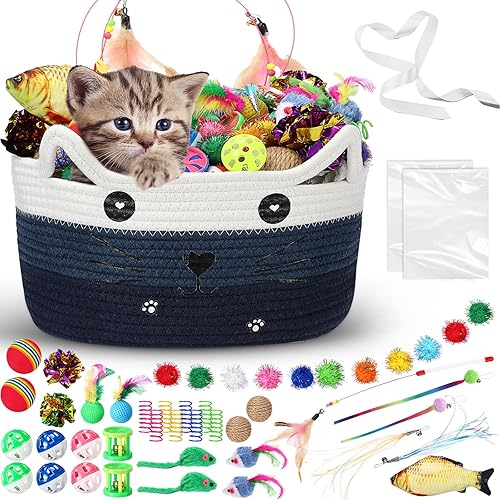 Miniatura 11 de Zopeal 76 piezas de juguetes de almacenamiento para gatos, juguetes de regalo, vara interactiva para gatitos, bolas brillantes y coloridas