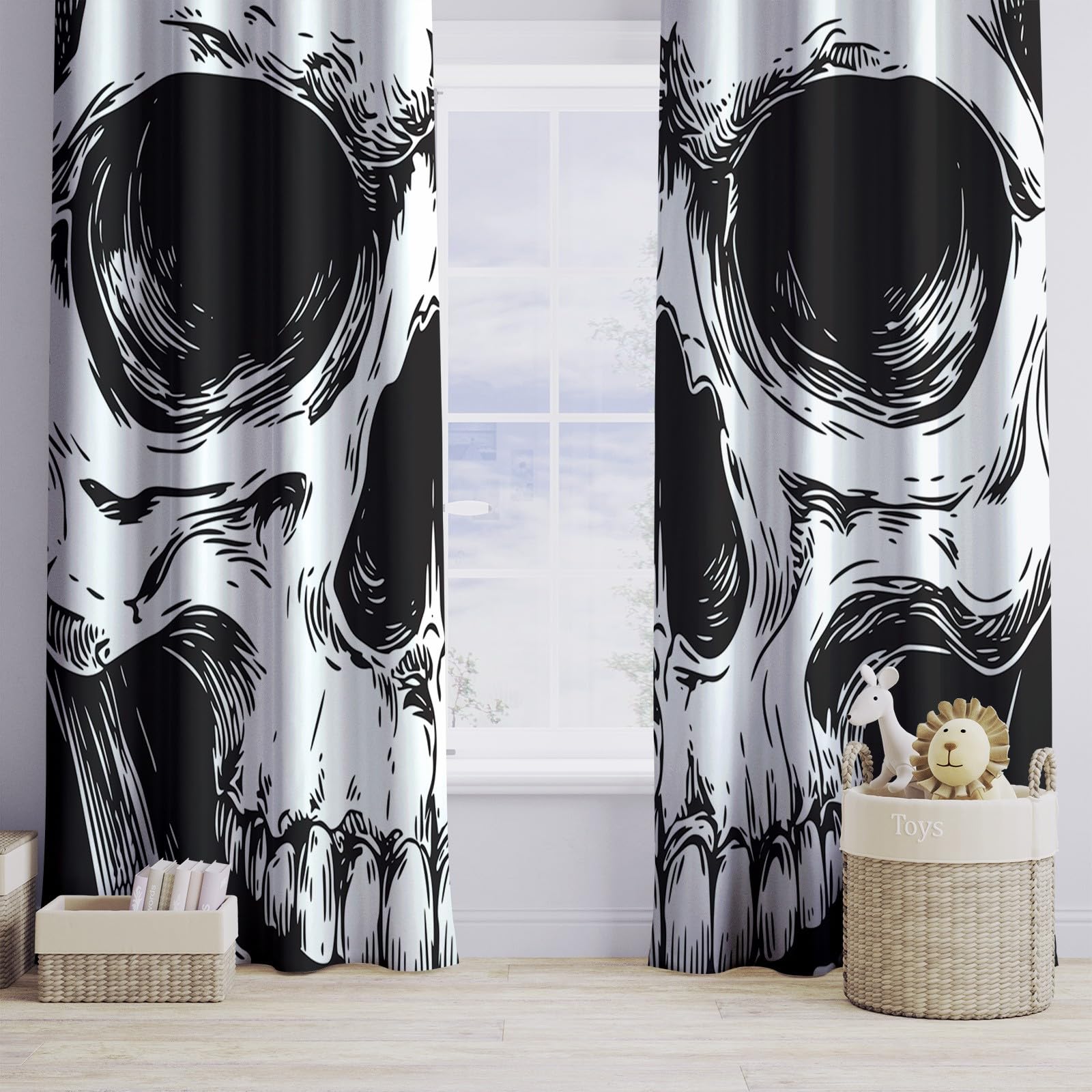 Gotycki horror z przelotkami, nieprzezroczyste, termoizolacyjne i anty-UV, dźwiękoszczelne zasłony z oczkami do sypialni, salonu, szare, 234 x 229 cm, 2 sztuki