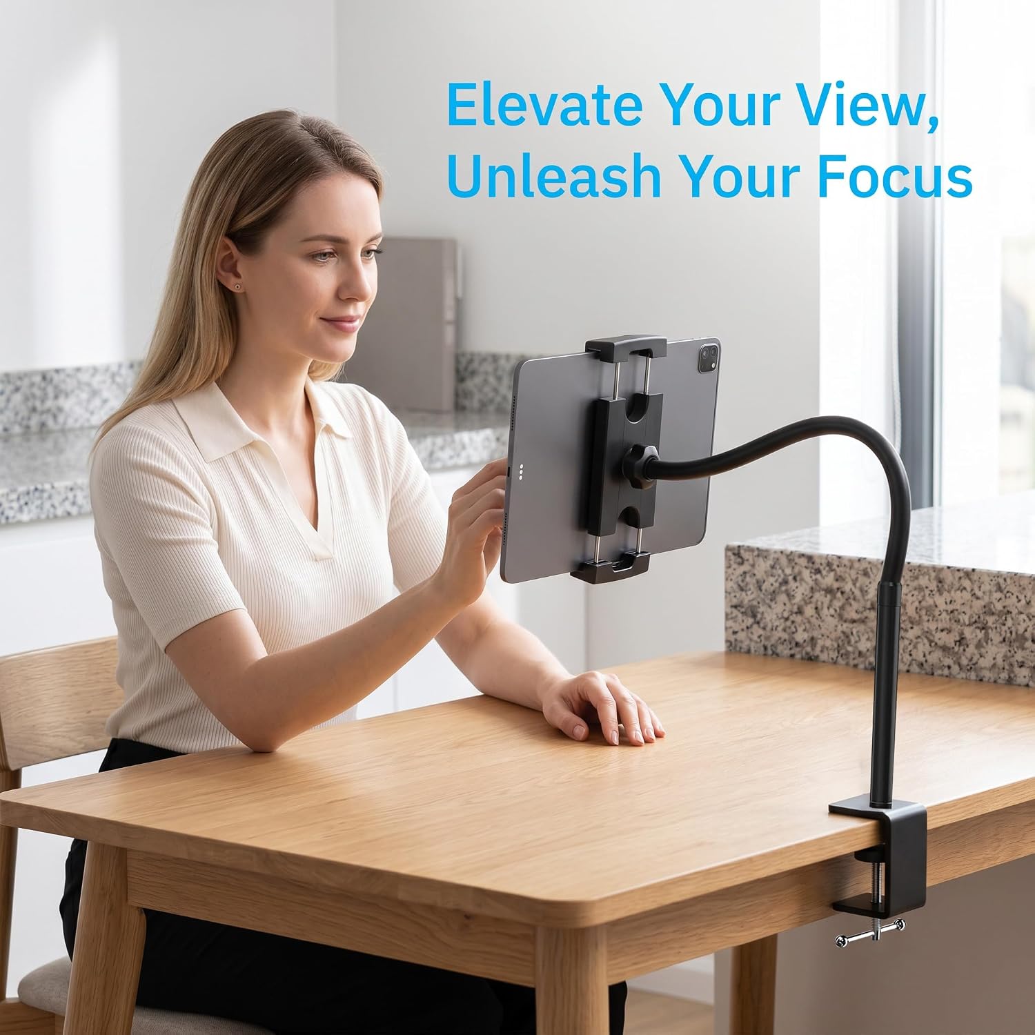 Tablet Holder for Desk, 19 Inch Flexible Gooseneck Tablet Holder iPad Desk Mount, Adjustable Arm Mount for iPad Pro/Air/Mini, Kindle Fire, Galaxy Tabs, All 4.7"-13.5" Tablets and Phones