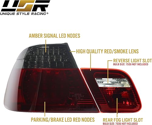 Miniatura 7 de DEPO 00-03 E46 2D - Juego de luces traseras traseras LED estilo europeo (izquierda + derecha, interior + exterior) compatible con BMW E46 2000-2003