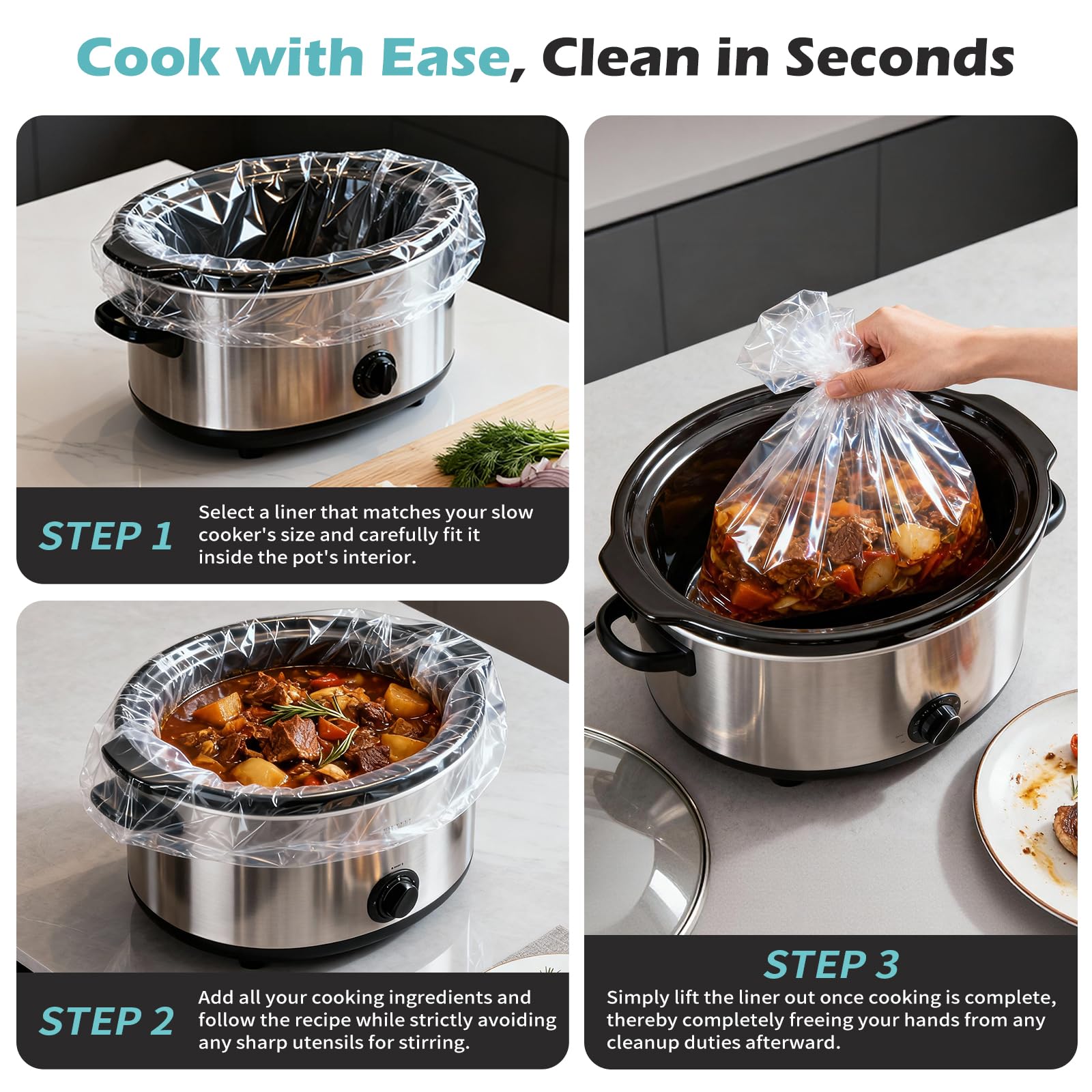 KOOC Slow Cooker Liners, 15 count 14" x 22" Extra Large Size Cooking Bags Fits 6-10 Quart Pots, Disposable Pot Liners Suitable for Oval & Round & Retangular Pot - 5
