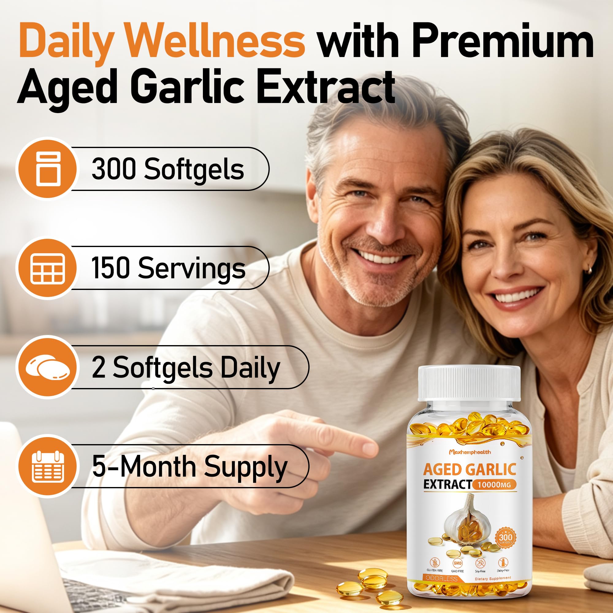 Odorless Aged Garlic Extract - 300 Softgels, Aged Garlic Supplements — Amazon image 7