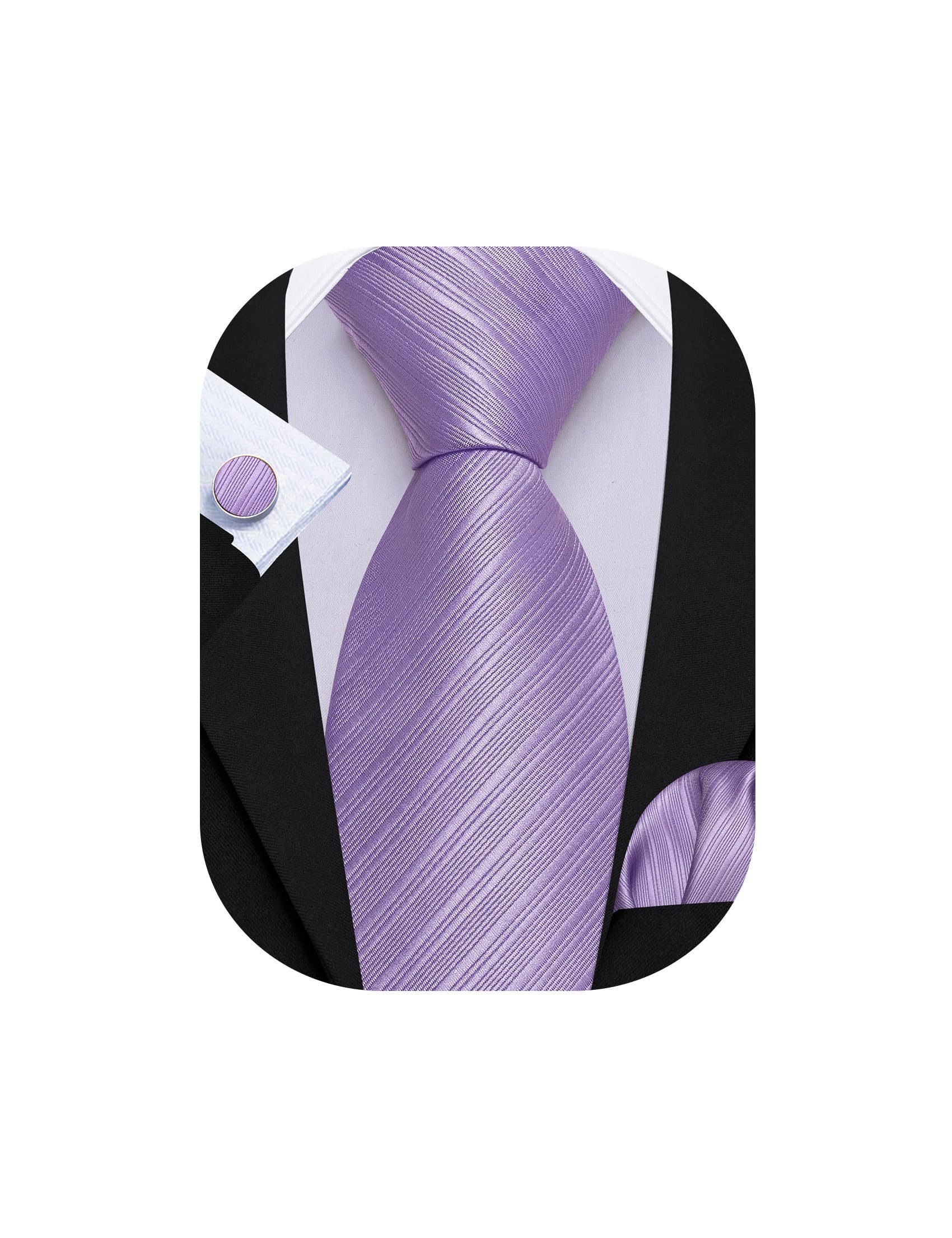 Barry.Wang Solid Striped Tie for Men Silk Necktie Pocket Square Cufflinks