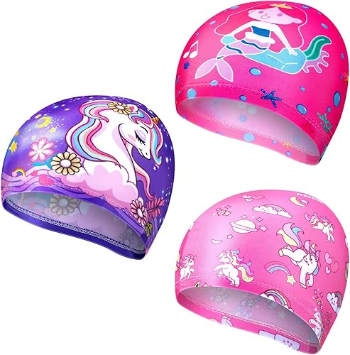 Miniatura 8 de 3 gorras de natación para niños y niñas de 2 a 12 años, gorra de natación para niños y jóvenes