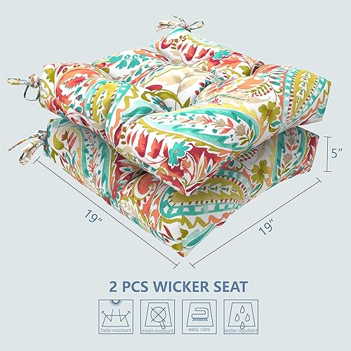 Miniatura 2 de LVTXIII Juego de 2 cojines cuadrados de mimbre para interiores y exteriores, juego de 2 cojines decorativos gruesos para patio, jardín, hogar, 19 x