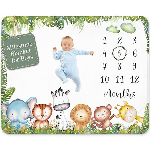 Miniatura 9 de Twins - Manta mensual para bebé, manta de forro polar suave para el mes del bebé, diseño de hojas de eucalipto, género neutro para niños o niñas,