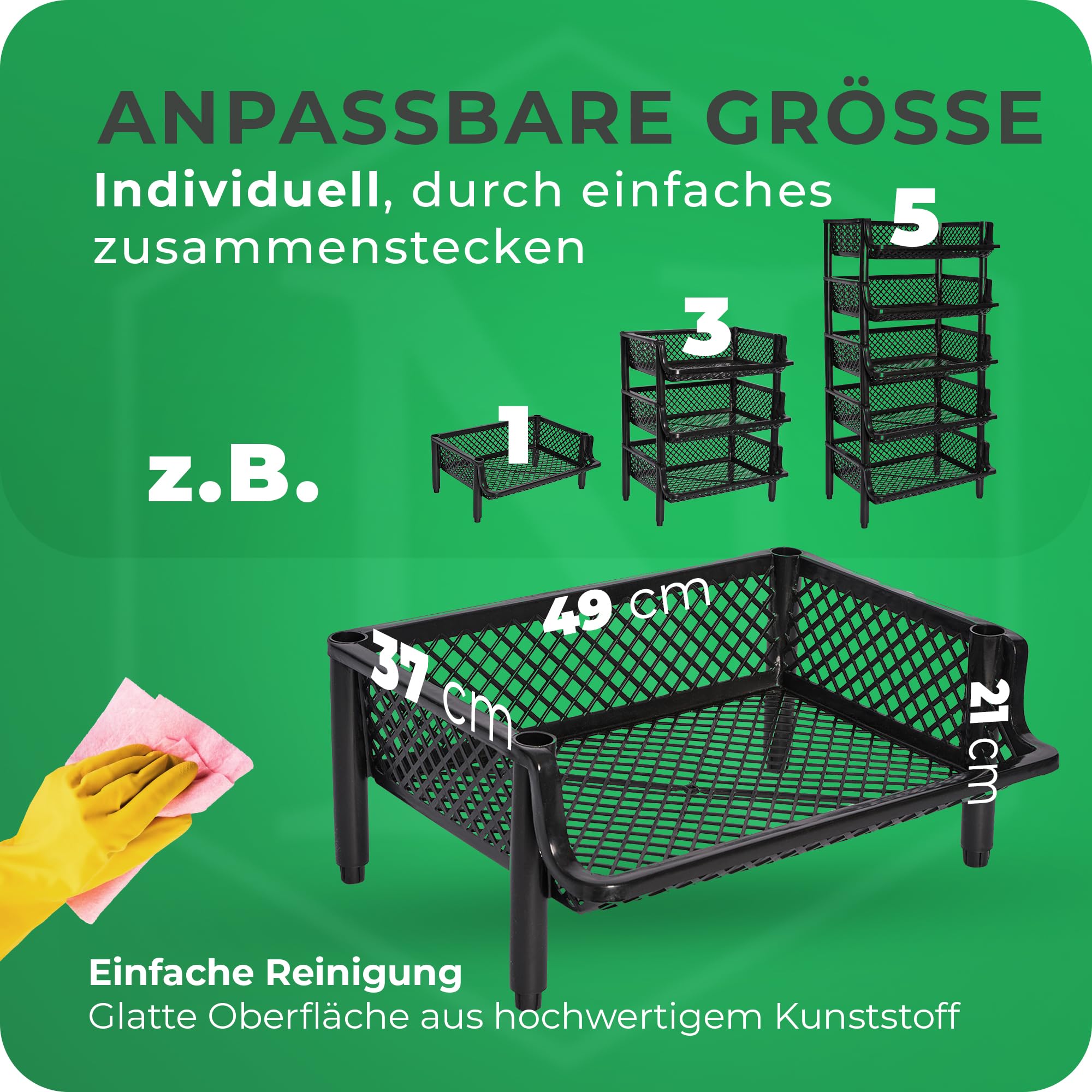 Novaliv 5 Stück Korbregal Schwarz Steckregal Stapelbar & Erweiterbar, Regale für Vorratsraum, Lebensmittelregal, Obstregal Keller Aufbewahrungssystem, Vorratskammer Ordnungssystem, Getränkeregal