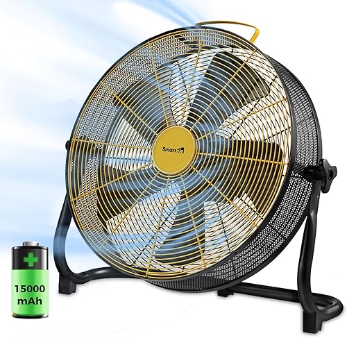 QF16 16 Inch Battery Powered Floor Fan Fast Charging,15000mAh Battery Operated Fan,Rechargeable Portable Fan,2500 CFM High Velocity Cordless Fan for