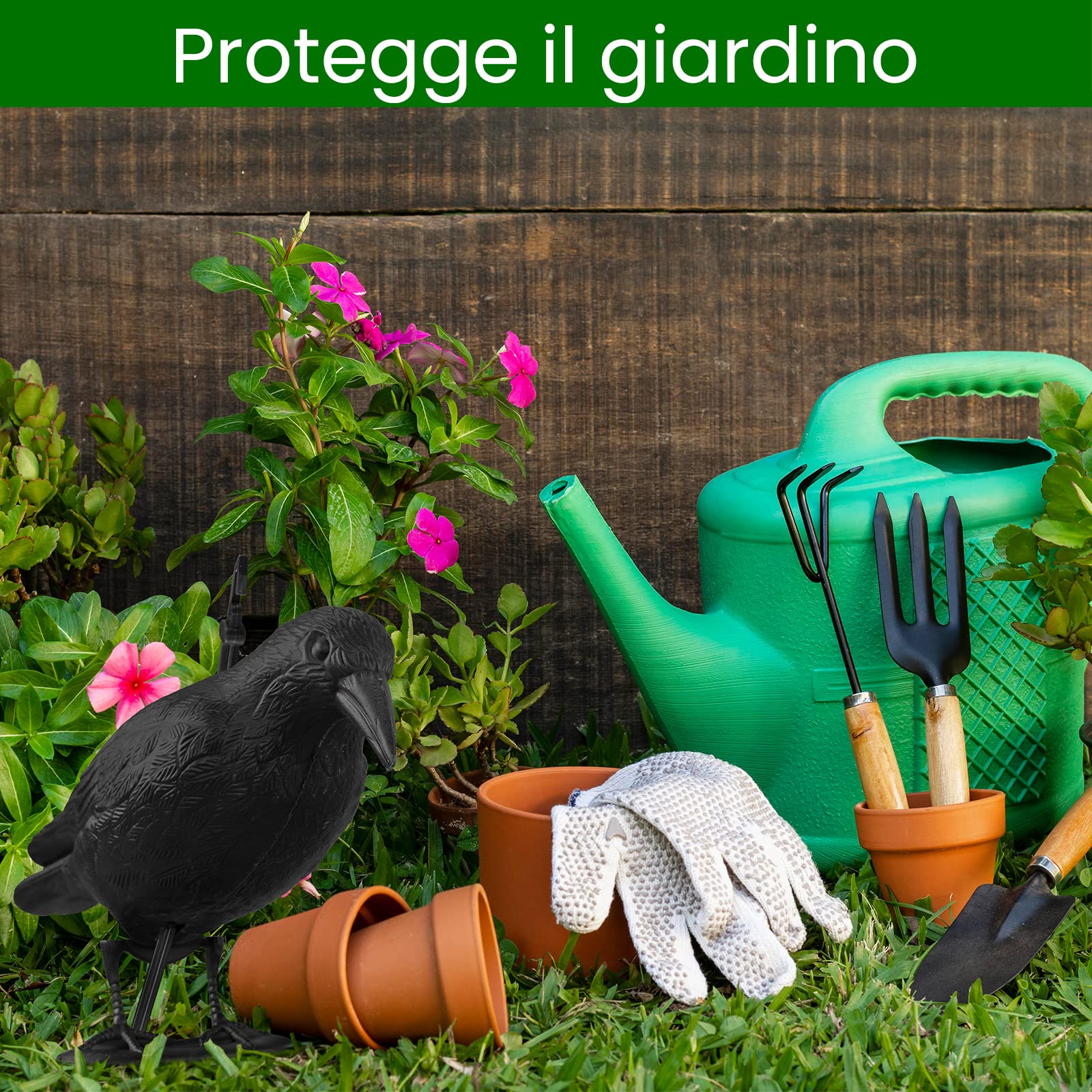 ARTECSIS 3 Corvi finti anti piccioni / 38x13x12,5 cm, nero/Spaventa piccioni Balcone