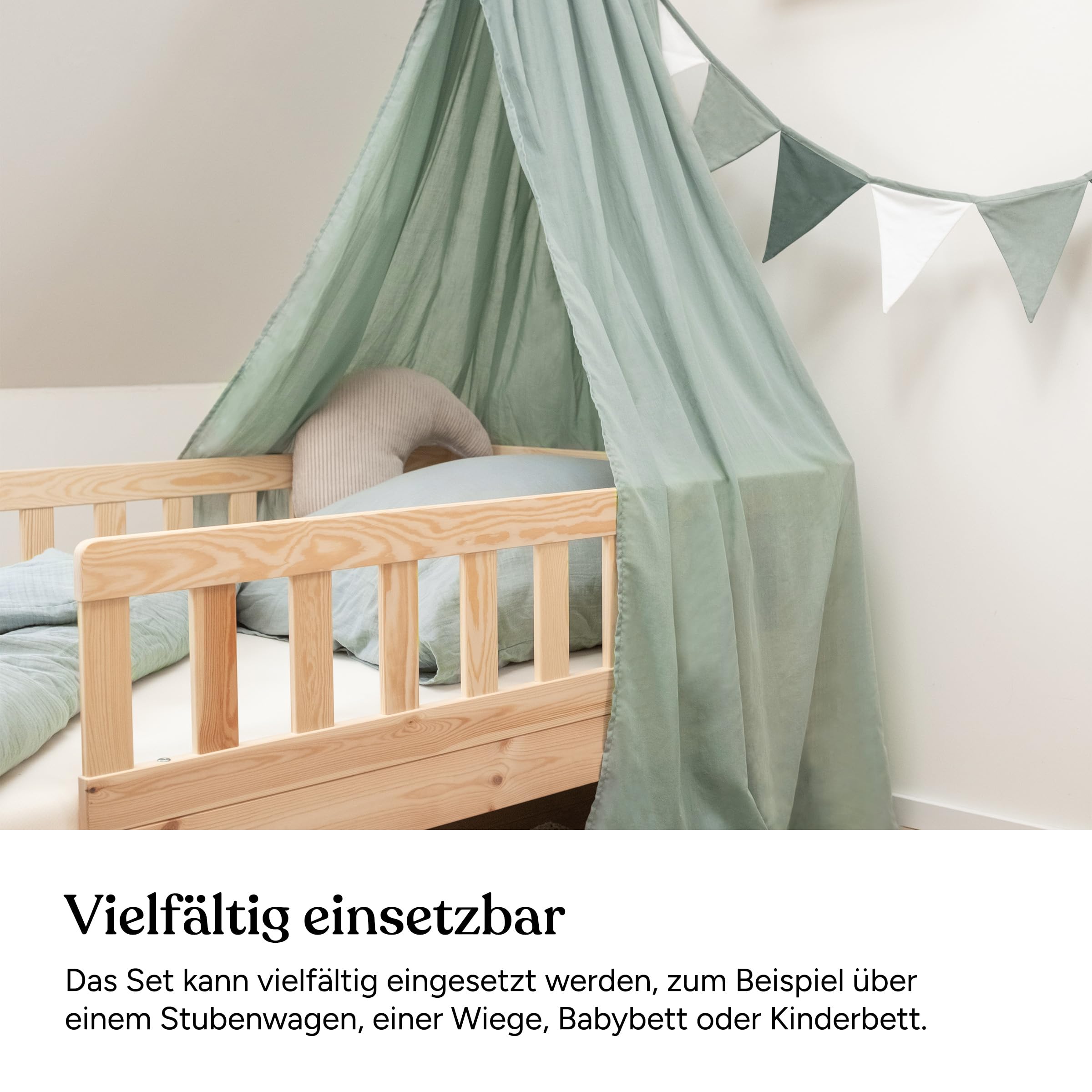 Ehrenkind® Kinderzimmer-Deko-Set: Baldachin & Wimpelkette für magische Momente | Oeko-TEX Zertifiziert | Kinderzimmer Deko | Baldachin Kinderzimmer | Betthimmel, Beige