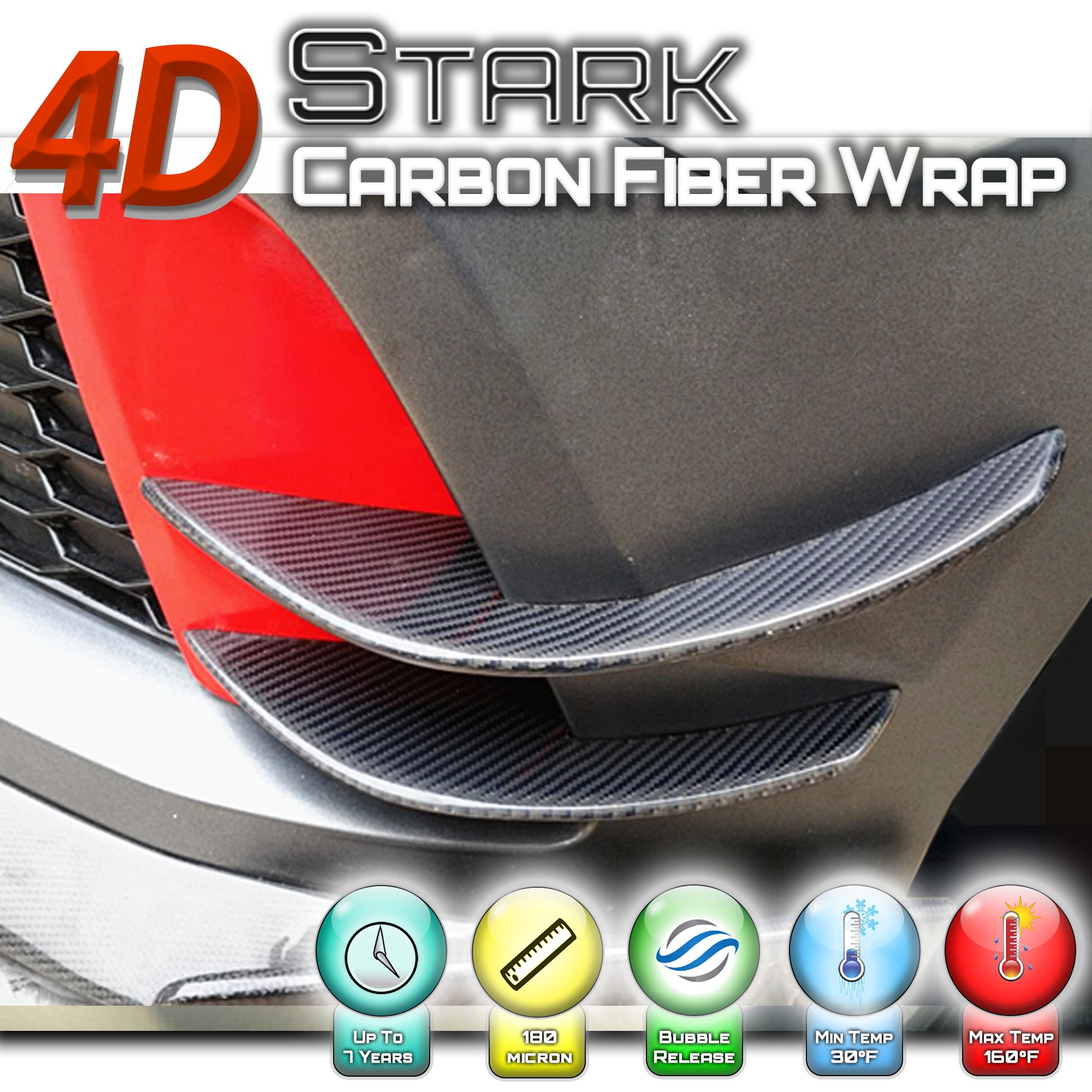 4D Black Carbon Fiber Vinyl Wrap Sticker Air Release Bubble Free Anti-Wrinkle 5 x 6 FT Feet / 60
