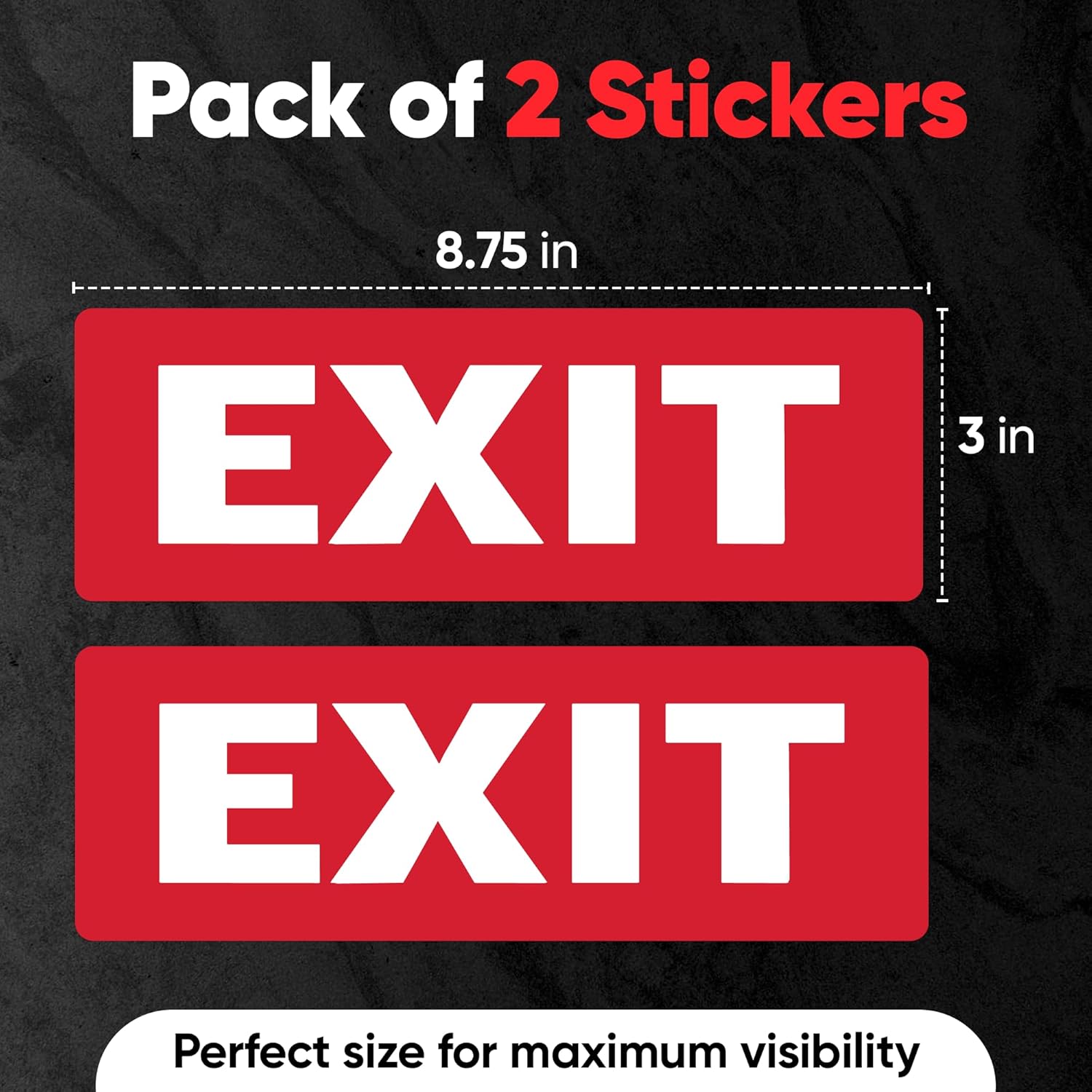 | Exit Stickers (2 Pack), Size 8.75" x 3" – Strong Adhesive, Durable, Waterproof Exit Sign Stickers for Doors and Walls – Perfect for Emergency Exit Only Signage.