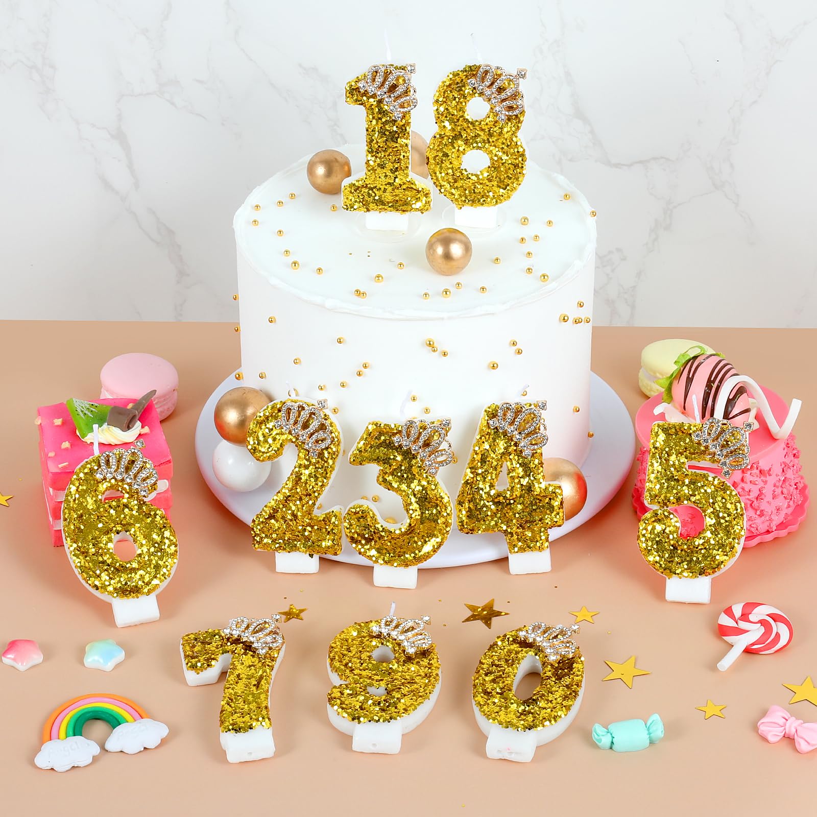 Vela de cumpleaños dorada con números para tartas