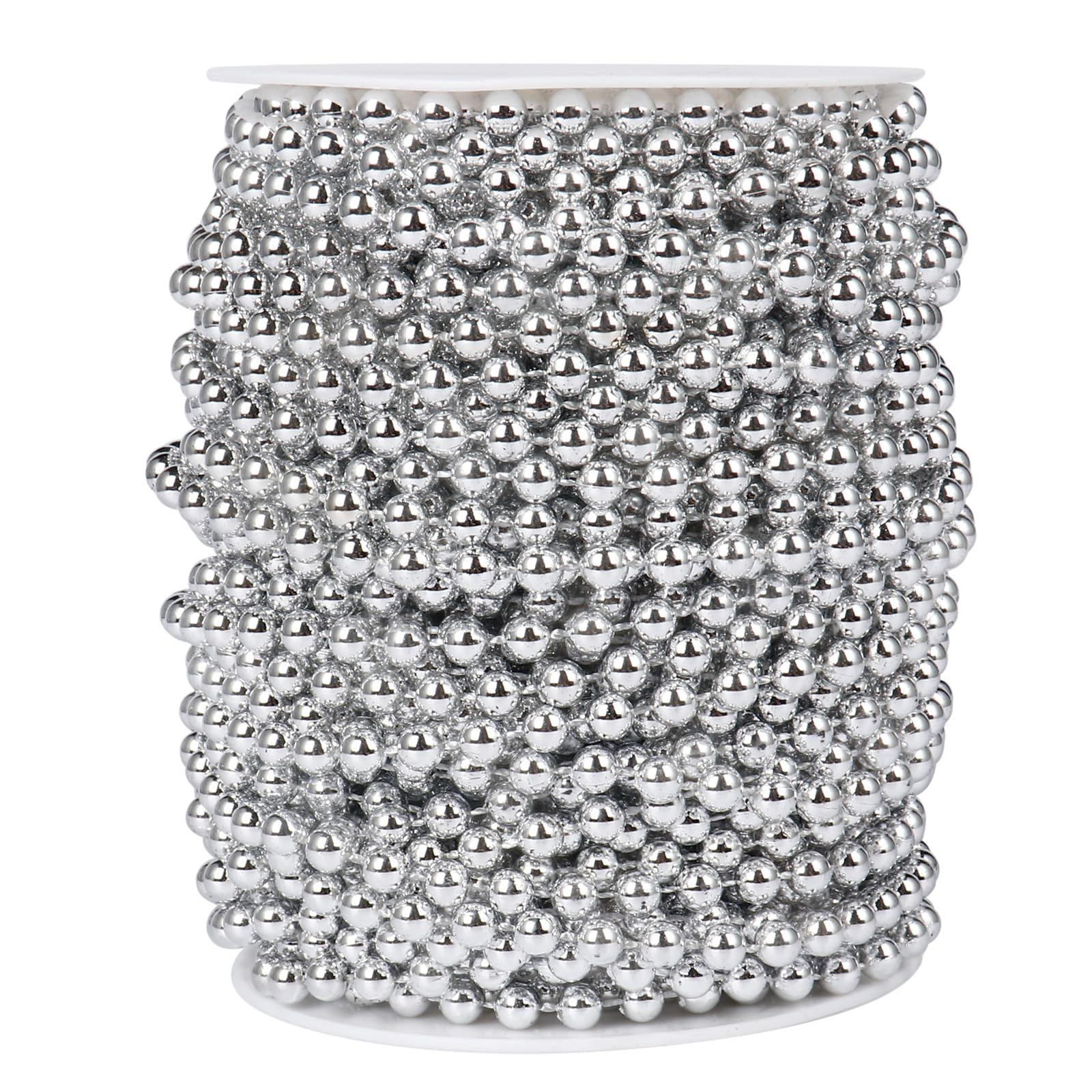 [98 Feet] Silver Pearl Beads Garland, 6MM 33 Yards Silver Faux Pearl Beads String Roll Bulk for DIY Craft Christmas Tree Wedding Party Decoration